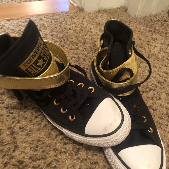 converse black and gold high tops